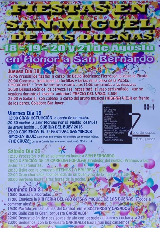Fiestas en San Miguel de las Dueñas. 18, 19, 20 y 21 de agosto 1