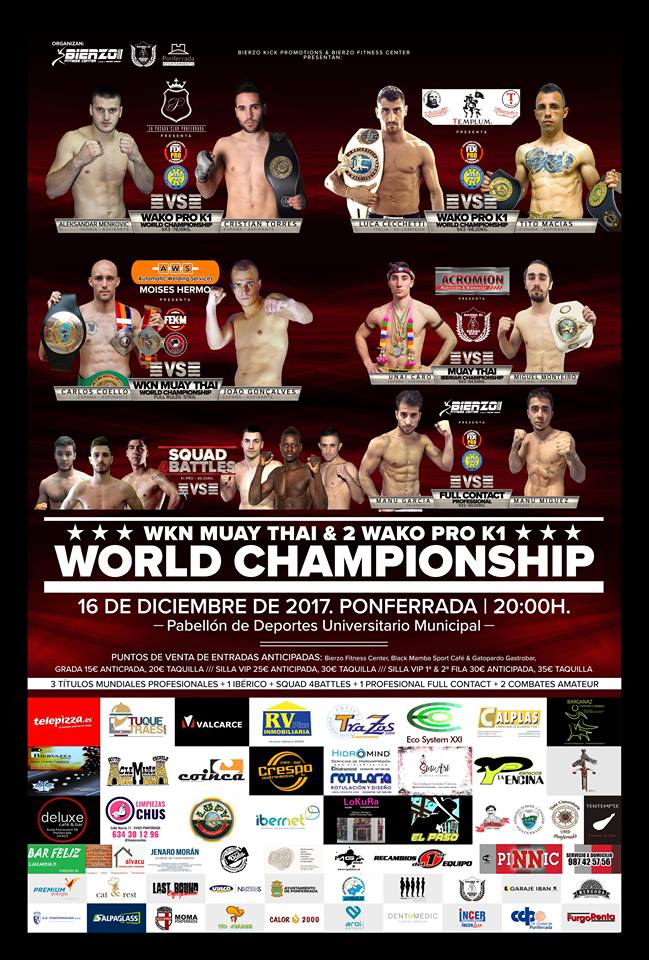 Ponferrada celebra el 16 de diciembre el Campeonato del Mundo de Muay Tahi y Wako Pro 1
