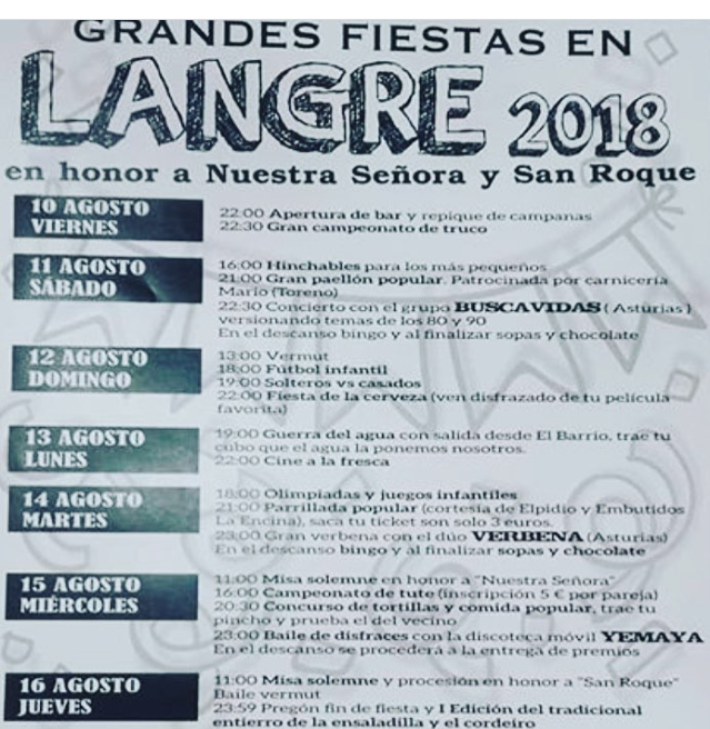 Fiestas en Langre del 10 al 16 de agosto en honor a Nª Sra y San Roque 1