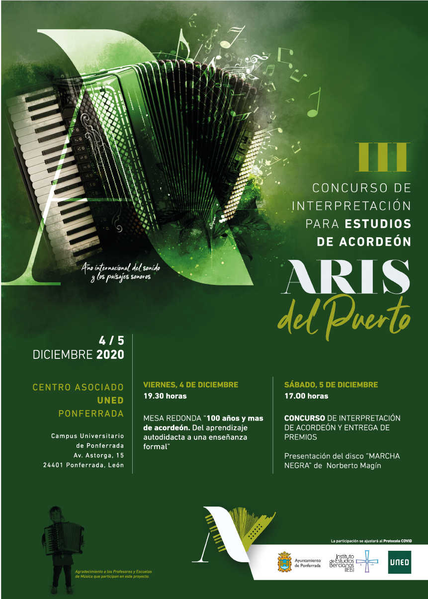 Los días 4 y 5 de diciembre se celebrará en la UNED de Ponferrada el III Concurso de acordeón Aris del Puerto, que repartirá 1.100 euros en premios 1