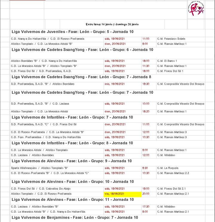 Liga Volvemos de Fútbol Base. Jornada 12 de junio 2