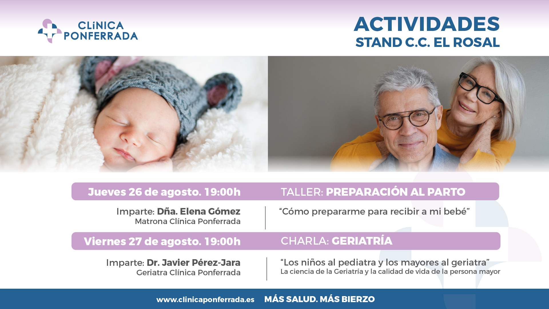 Clínica Ponferrada organiza esta semana un taller de preparación al parto y una charla sobre geriatría en el Stand de El Rosal 1