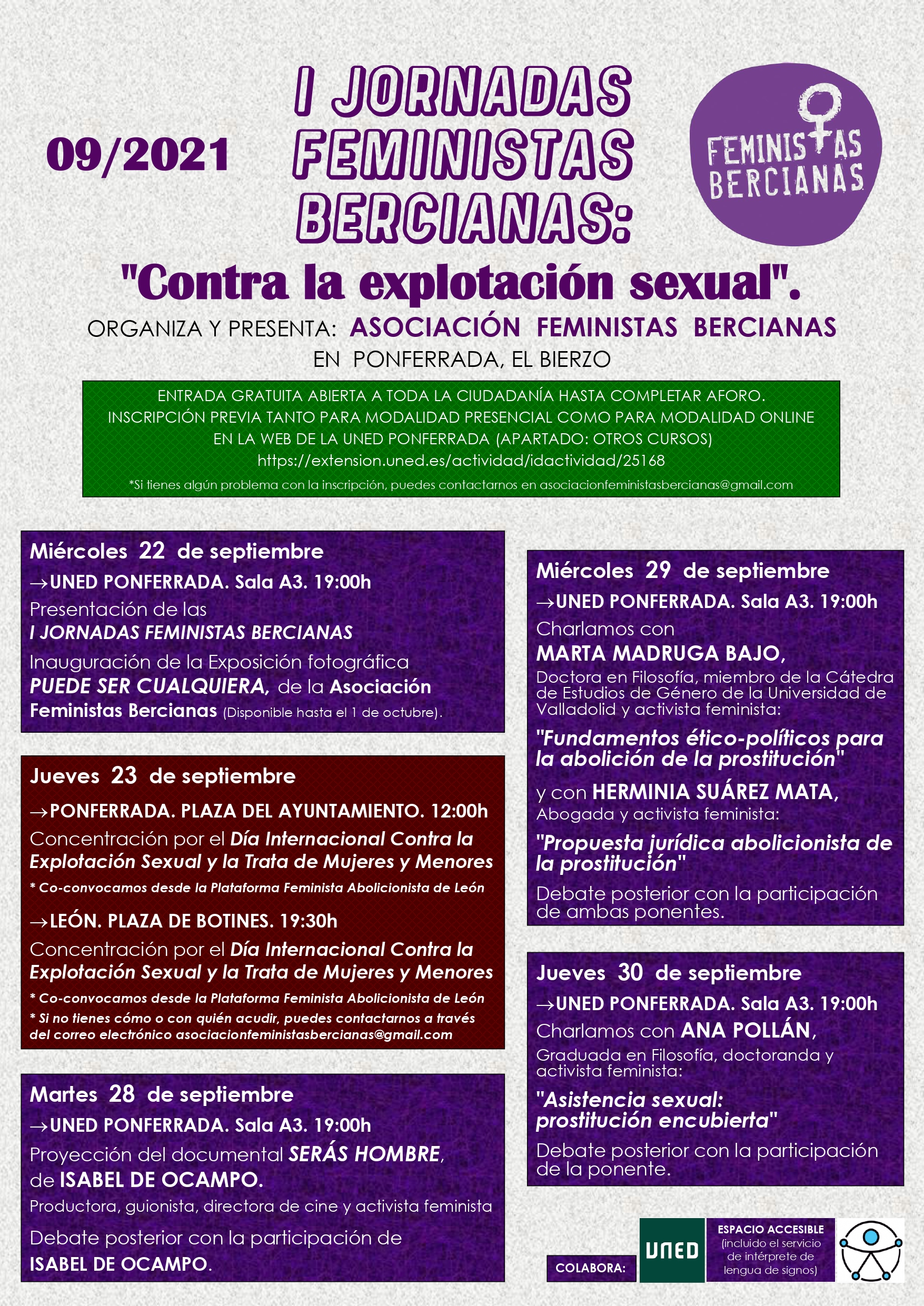 La Asociación Feministas Bercianas inaugura el 22 de septiembre en Ponferrada la primera edición de sus Jornadas Feministas Bercianas 1