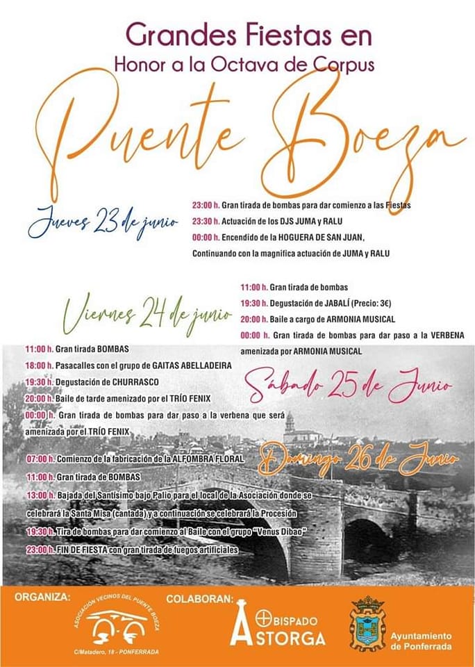 Grandes Fiestas en honor a la Octava de Corpus en Puente Boeza. Programa del 23 al 26 de junio 2