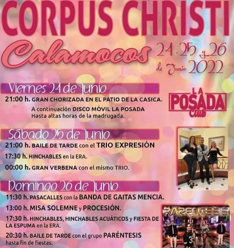 Fiestas de Corpus Christi en Calamocos del 24 al 26 de junio de 2022. Programa de actividades 2