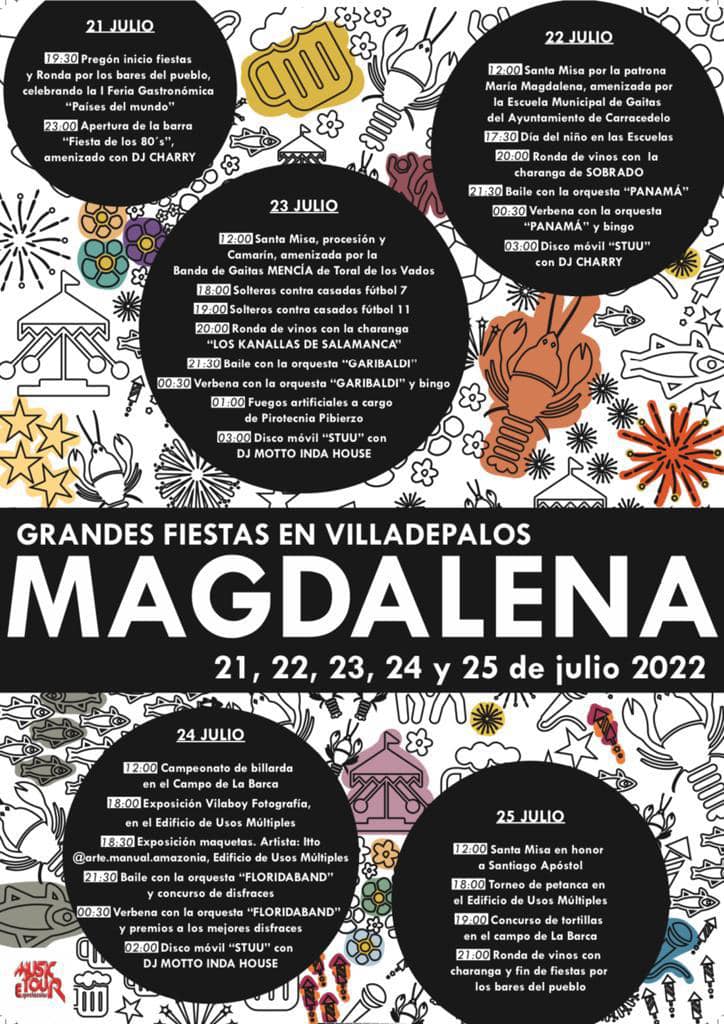 Grandes Fiestas de La Magdalena en Villadepalos. 21 al 25 de julio, Programa de actividades 2