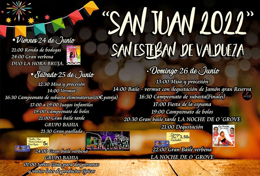 Fiestas de San Juan 2022 en San Esteban de Valdueza. Programa del 24 al 26 de junio 2