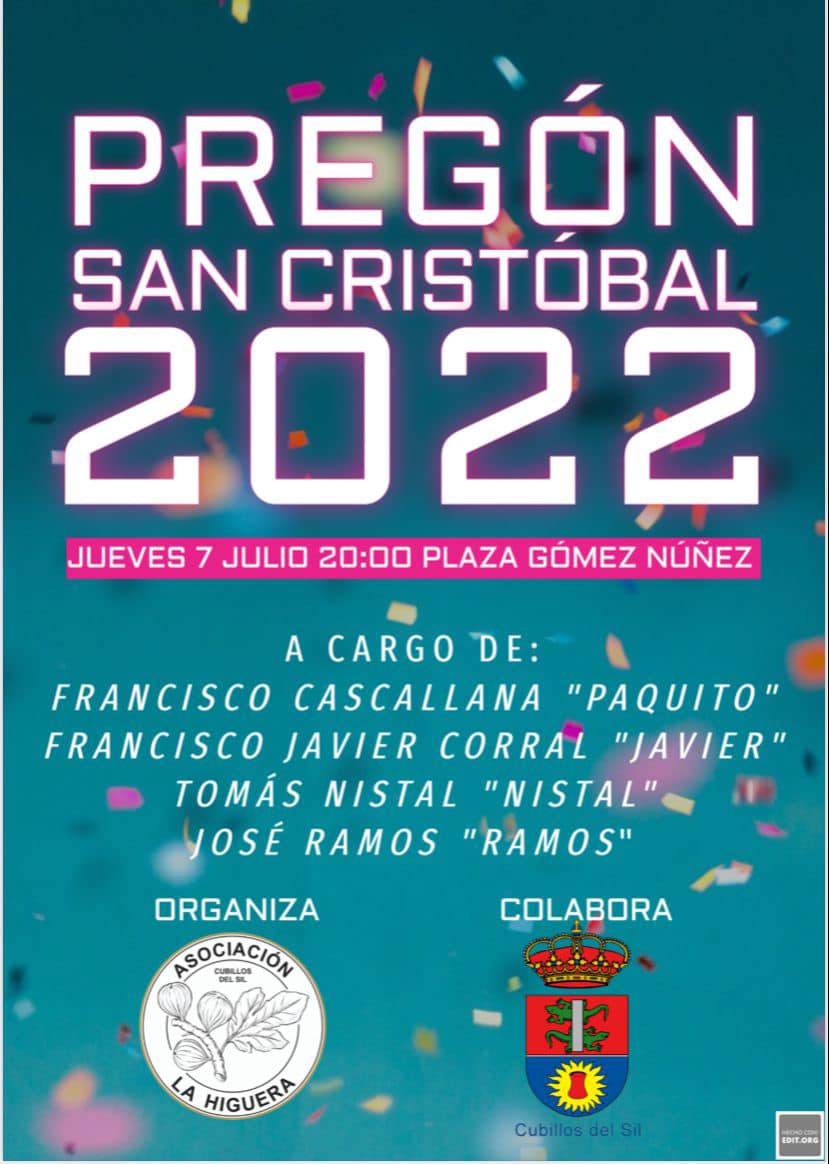Grandes Fiestas de San Cristóbal 2022 en Cubillos del Sil los días 8, 9 y 10 de julio. Programa de actividades 2