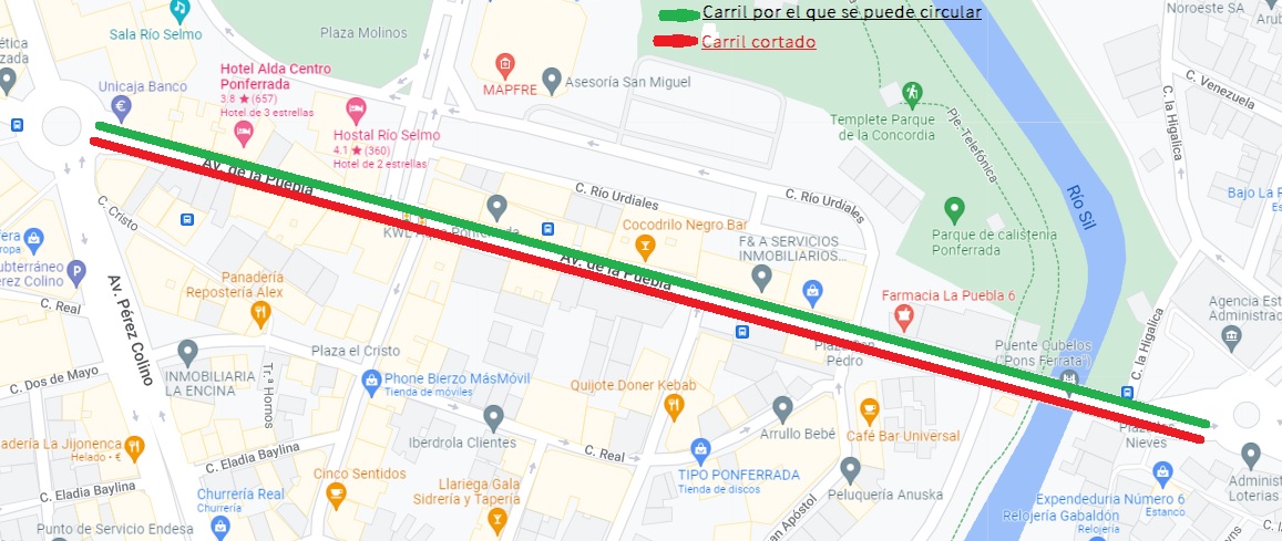 Corte por obras de uno de los dos carriles de la avenida de La Puebla 2