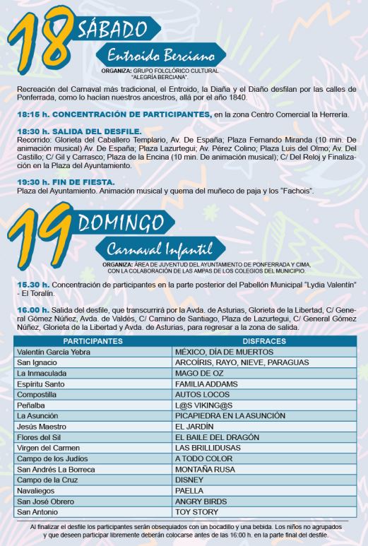Carnaval de Ponferrada 2023. Todas las actividades, entroido berciano, carnaval juvenil, desfile infantil y gran desfile de martes de Carnaval 3