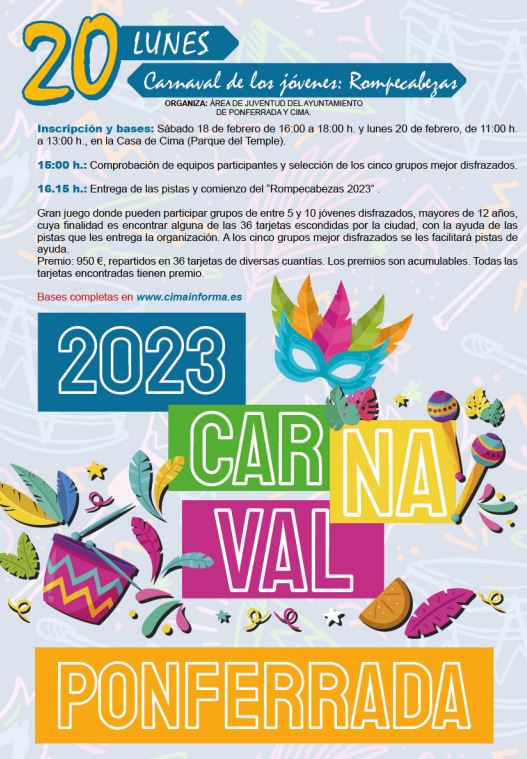 Carnaval de Ponferrada 2023. Todas las actividades, entroido berciano, carnaval juvenil, desfile infantil y gran desfile de martes de Carnaval 4