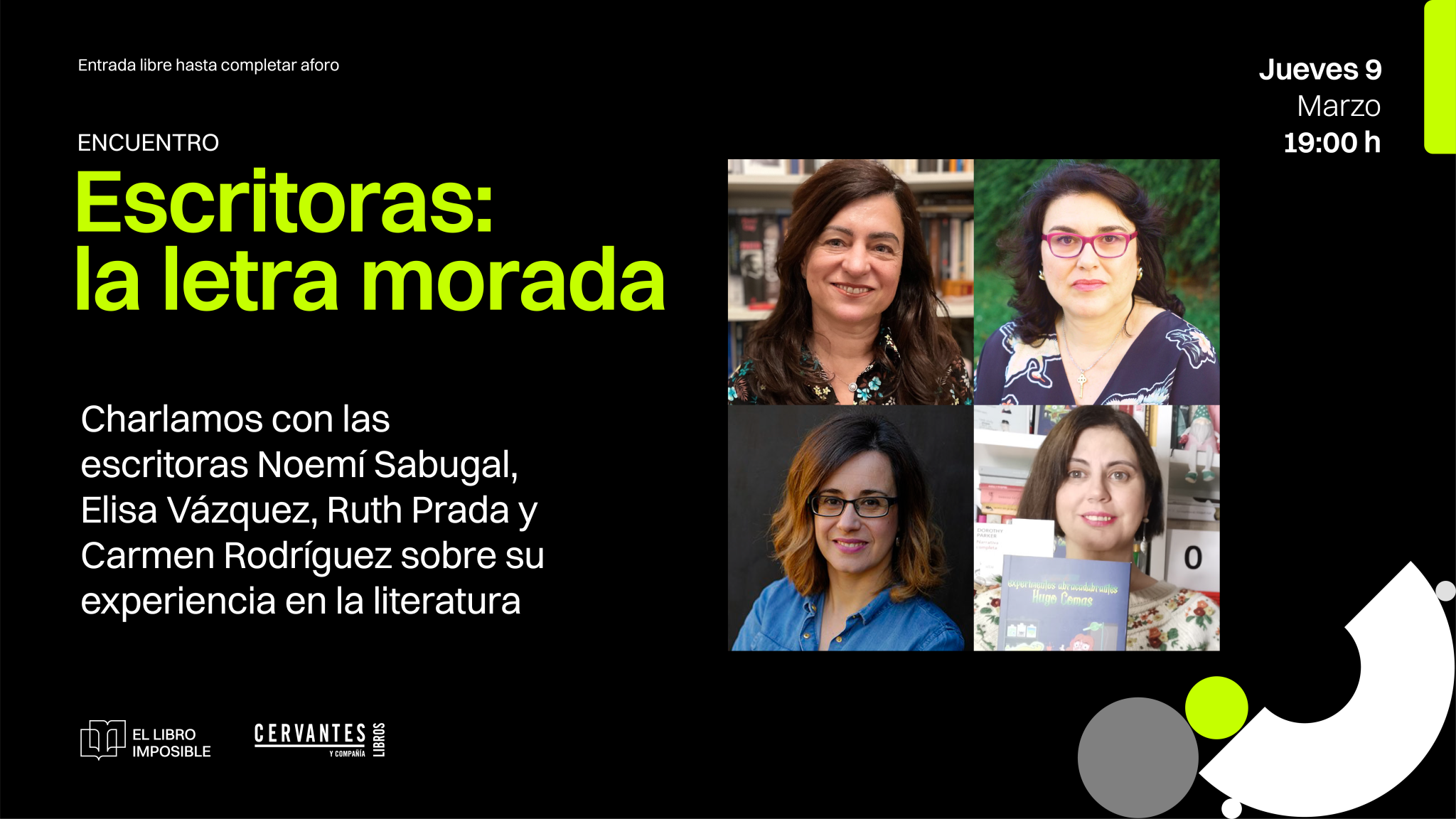 "Escritoras: la letra morada", nuevo encuentro literario en El libro imposible con motivo del Día de la Mujer 1