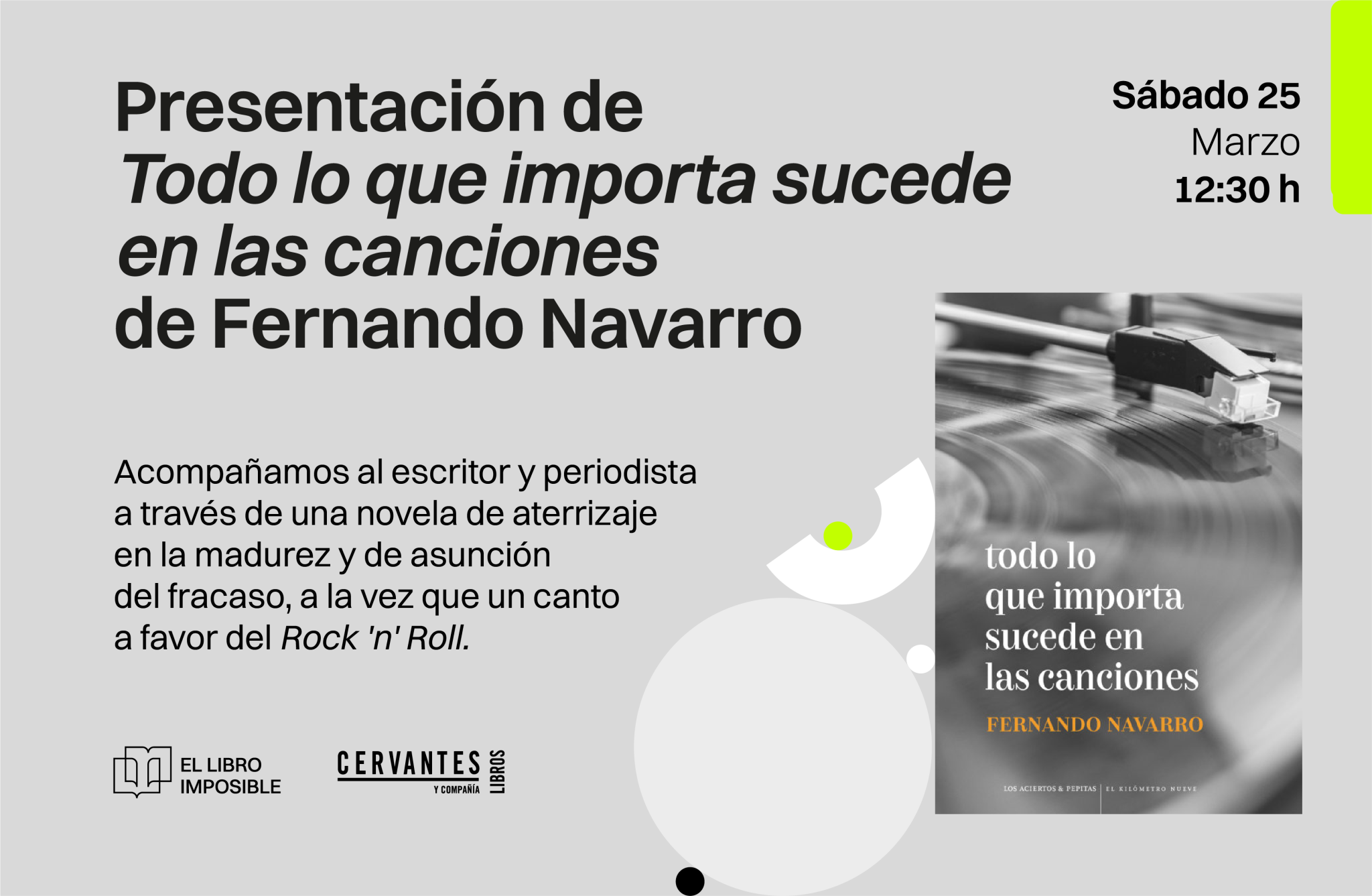 Presentación del libro Todo lo que importa sucede en las canciones de Fernando Navarro en El libro imposible￼ 1