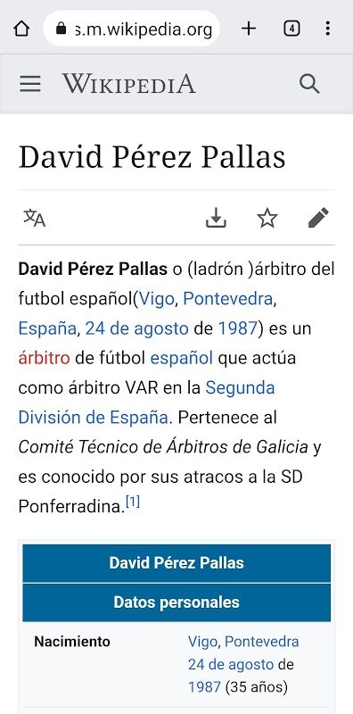 La troleada al perfil del árbitro Pérez Pallas en Wikipedia: 'Pertenece al comité de árbitros de Galicia y es conocido por sus atracos a la SD Ponferradina' 3