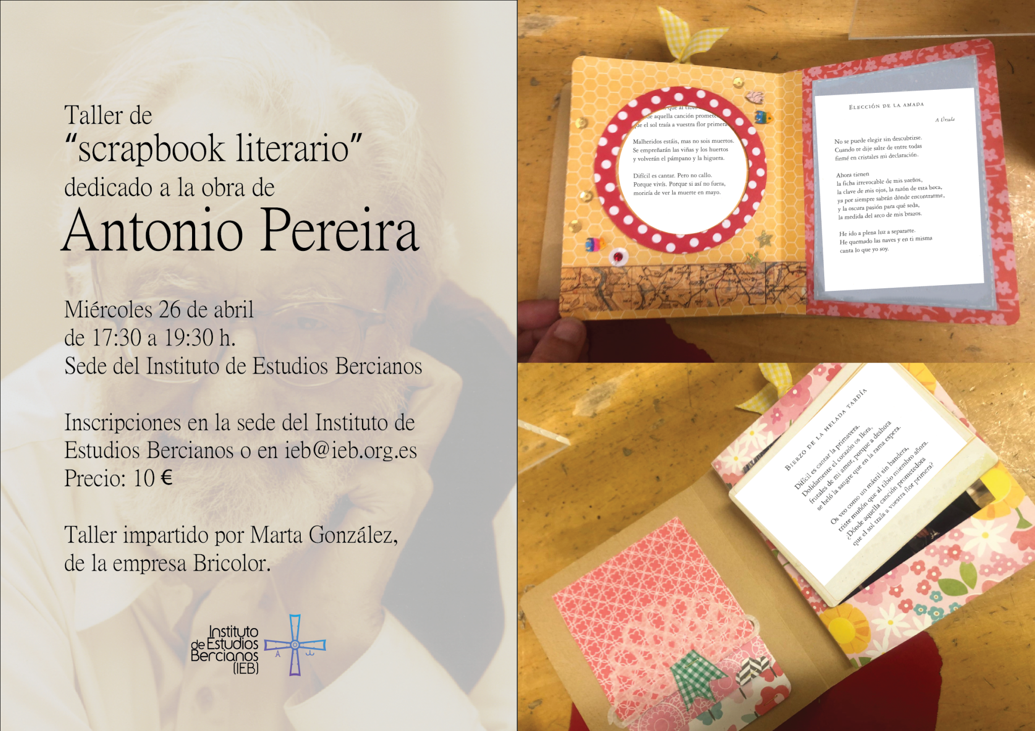 El IEB organiza un Taller de "scrapbook literario" dedicado a la obra de Antonio Pereira 1