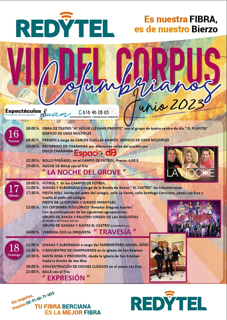 Fiestas del Corpus en Columbrianos los días 16, 17 y 18 de junio de 2023. Programa de actividades 2