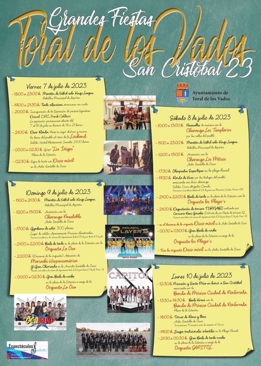 Grandes Fiestas en honor a San Cristóbal 2023 en Toral de los Vados. Programa completo 2