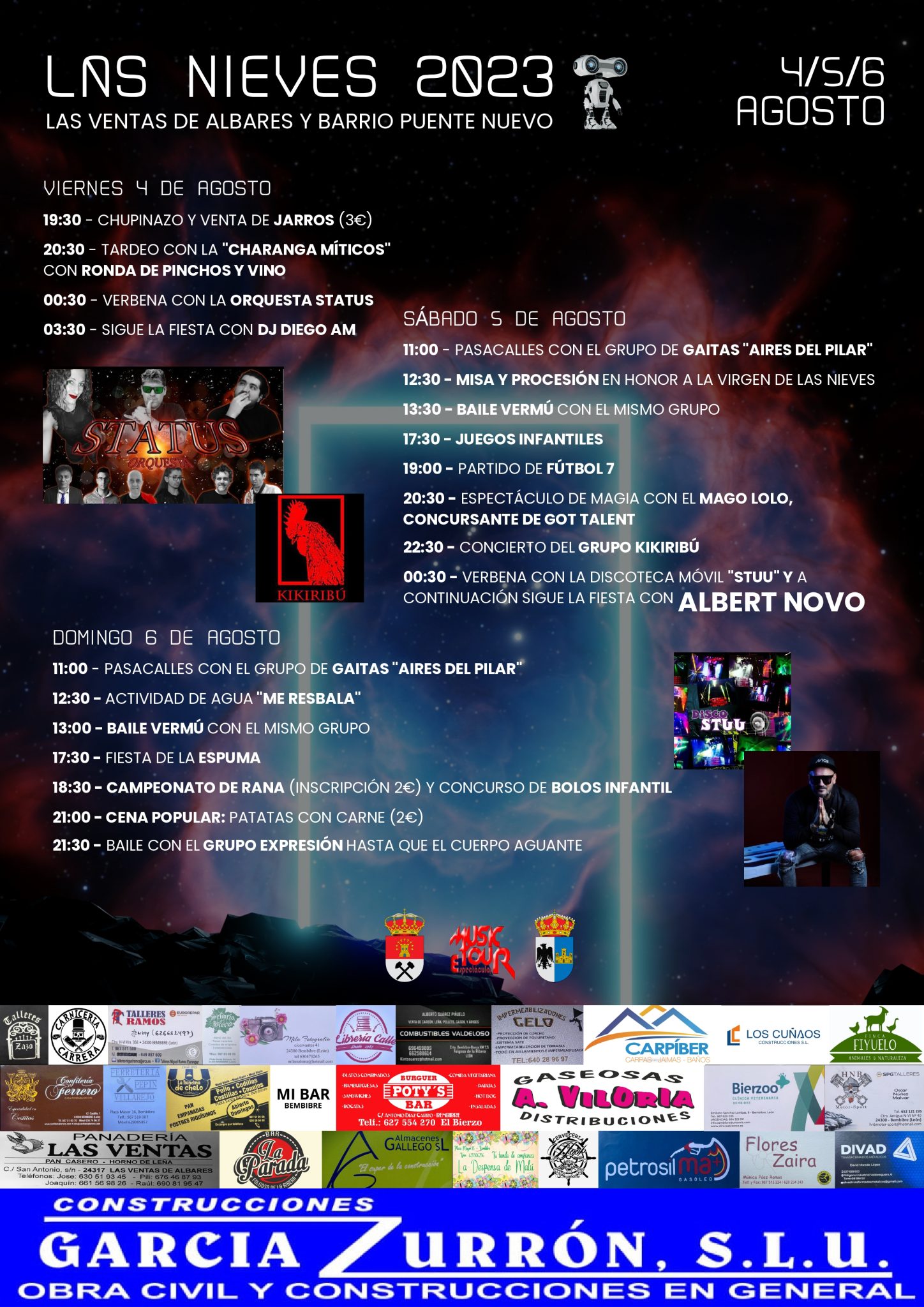 Las Ventas de Albares celebra Las Nieves 2023 protagonizadas por Albert Novo, Kikiribú y Orquesta Status 2