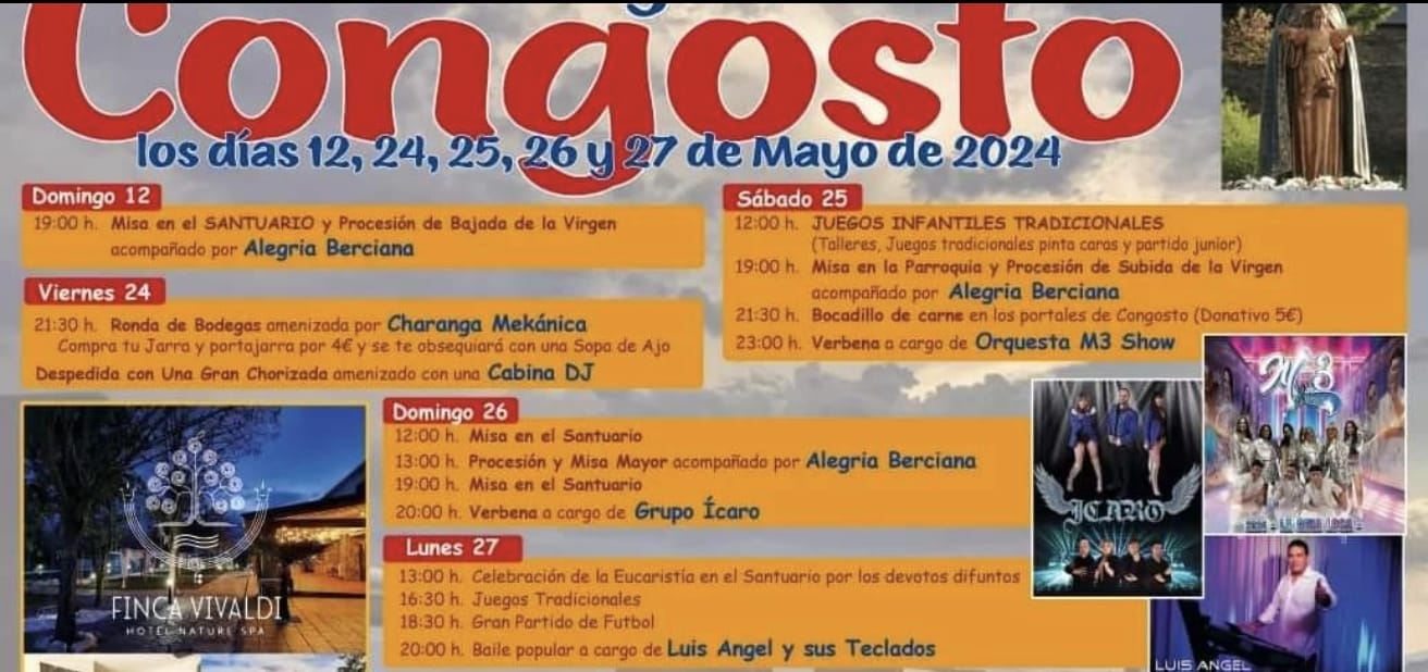 Grandes fiestas en Congosto en honor a La Virgen de la Peña los días 24, 25, 26 y 27 de mayo 2