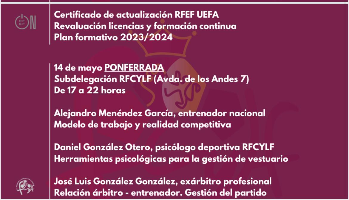 La Subdelegación de fútbol de Ponferrada organiza curso certificado de actualización para entrenadores RFEF UEFA 2