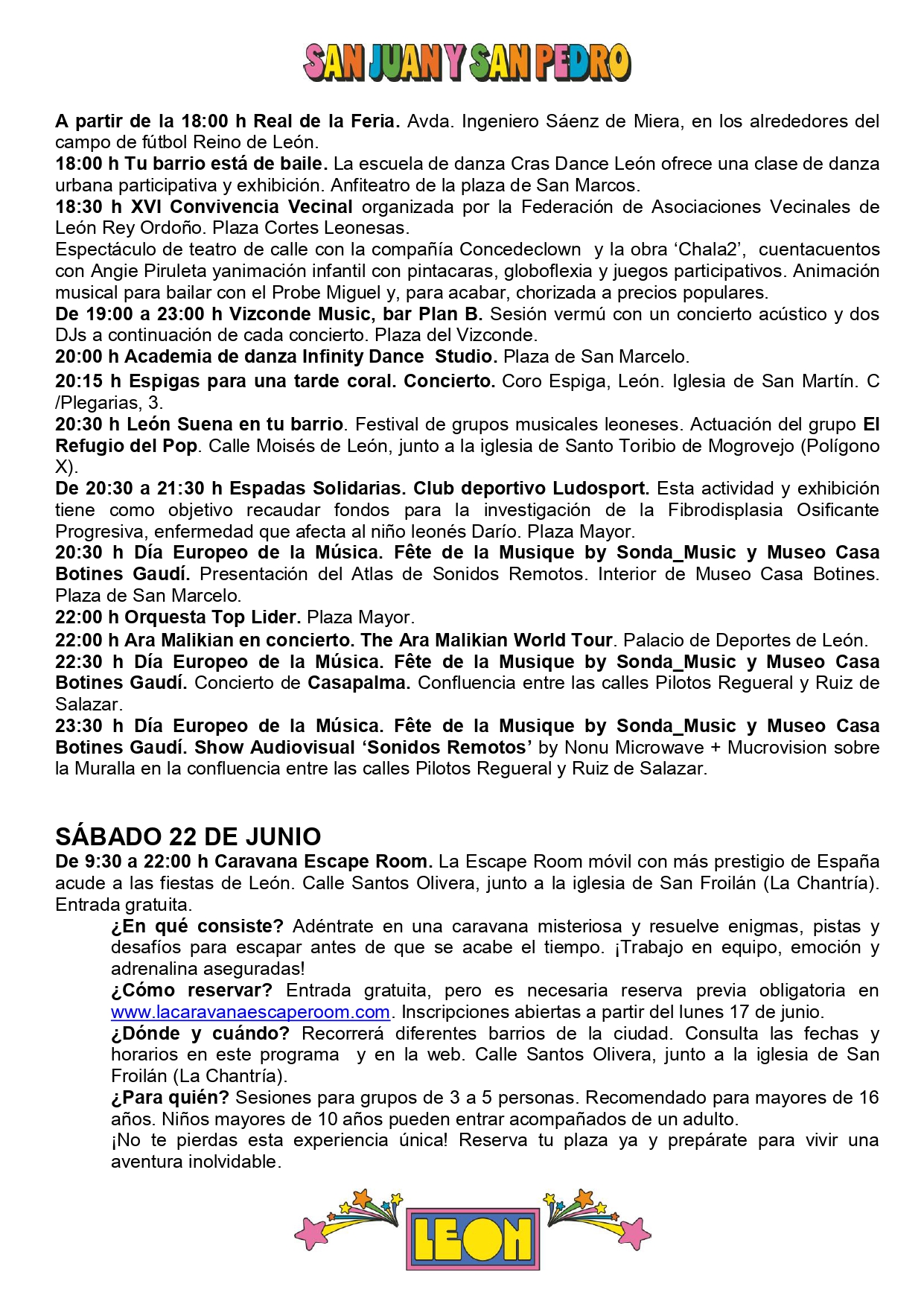 Programa de Fiestas San Juan y San Pedro en León, conciertos, deportes y todas las actividades 7
