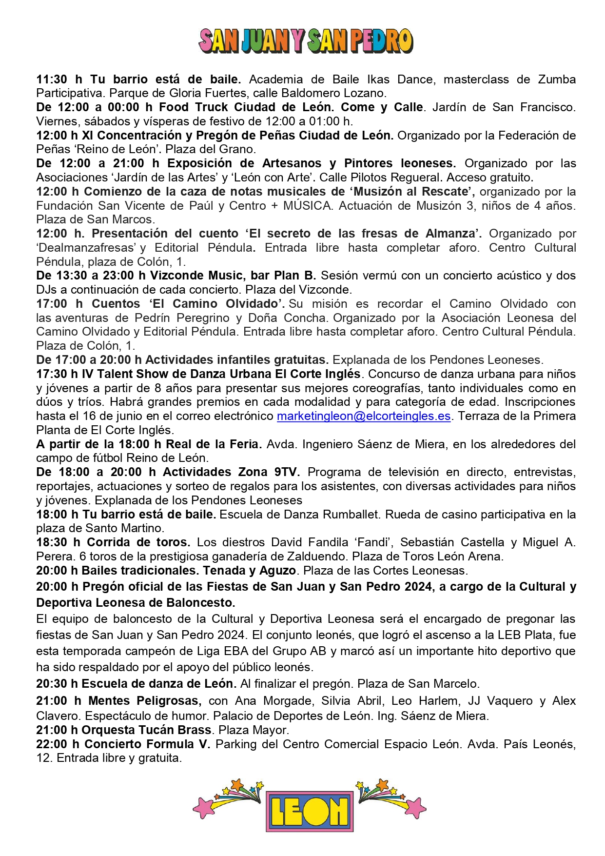 Programa de Fiestas San Juan y San Pedro en León, conciertos, deportes y todas las actividades 8