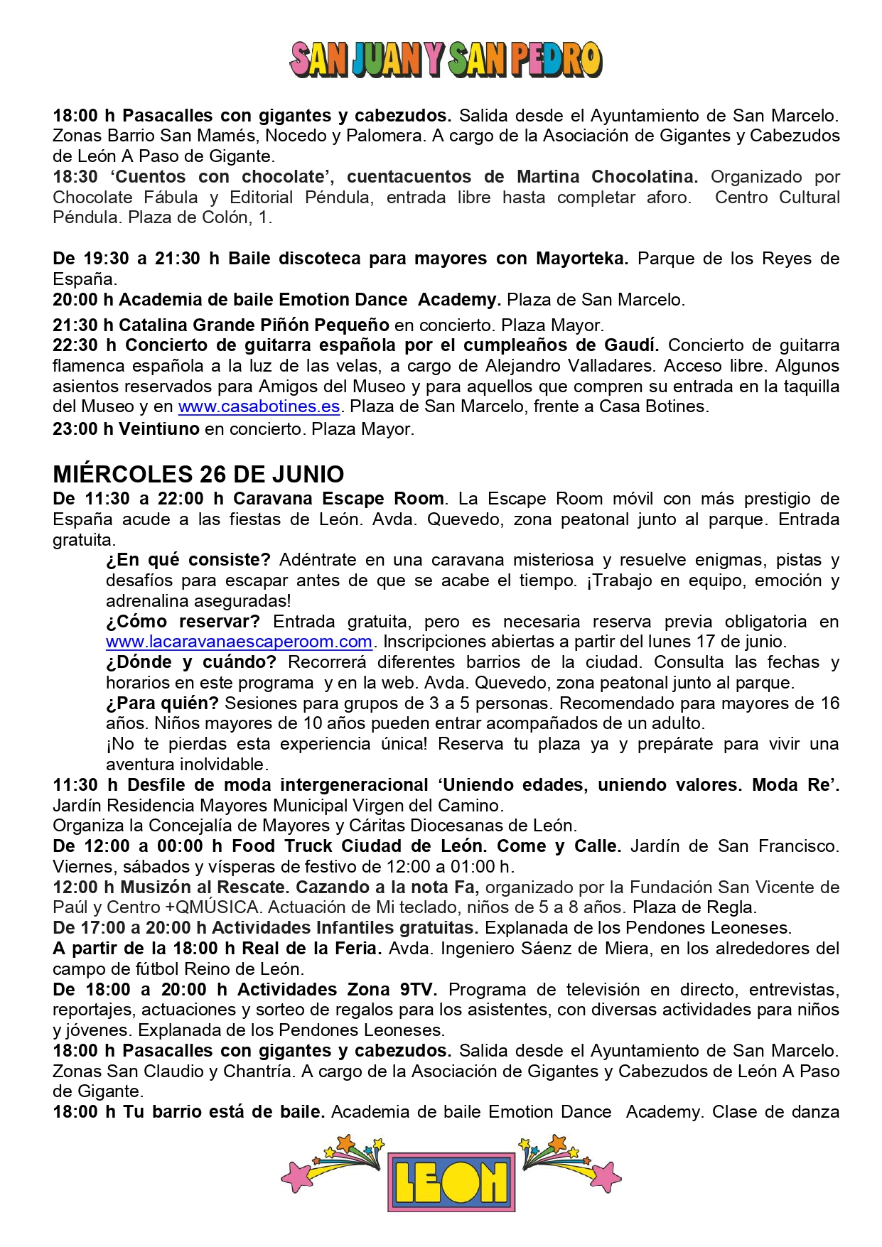 Programa de Fiestas San Juan y San Pedro en León, conciertos, deportes y todas las actividades 12