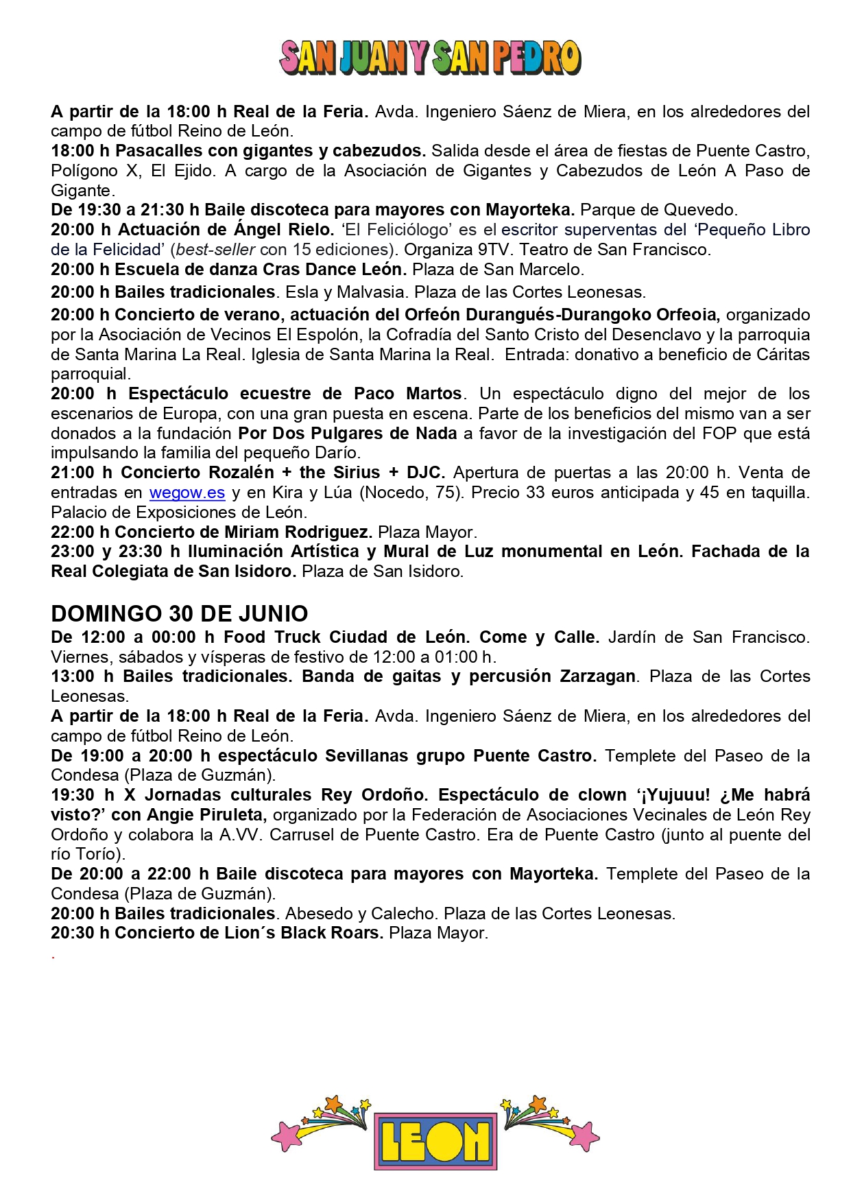 Programa de Fiestas San Juan y San Pedro en León, conciertos, deportes y todas las actividades 16