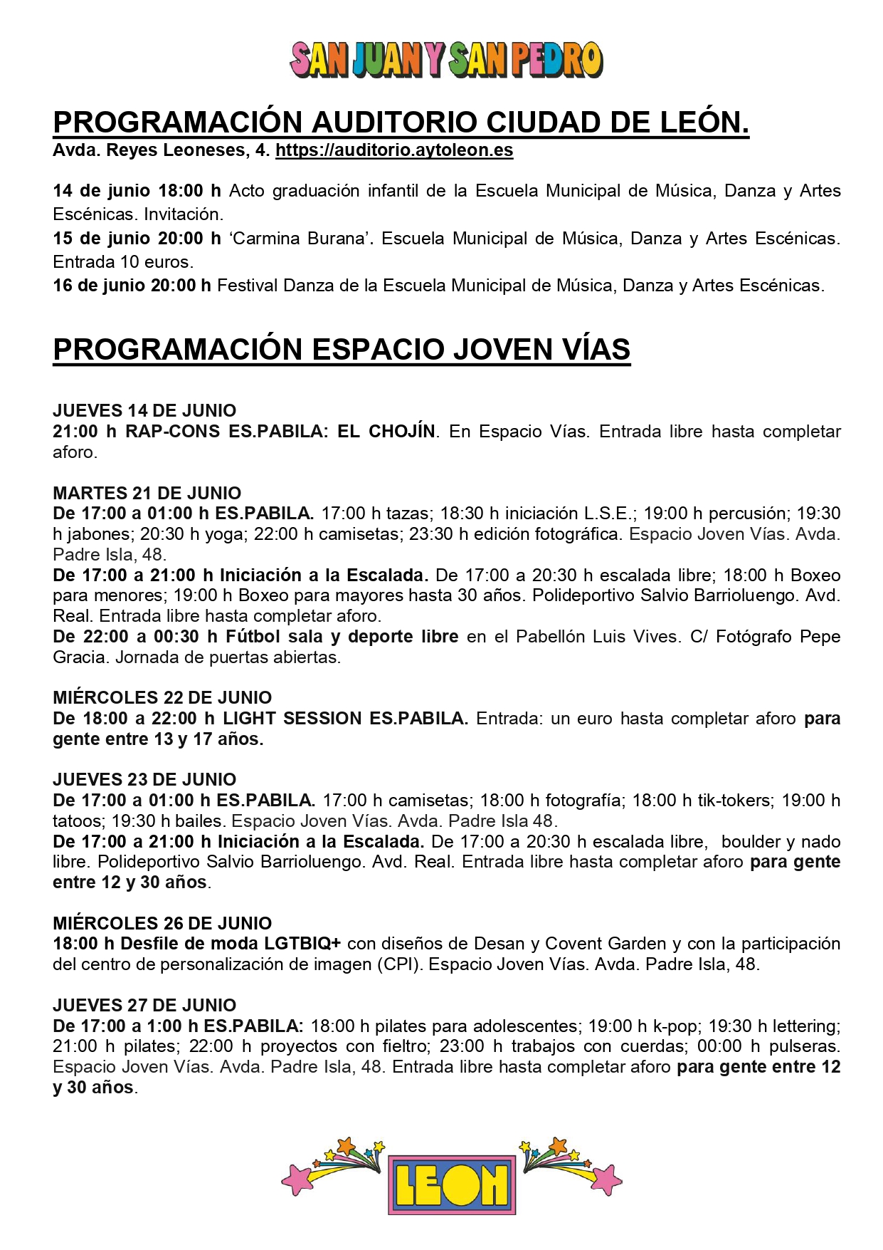 Programa de Fiestas San Juan y San Pedro en León, conciertos, deportes y todas las actividades 17