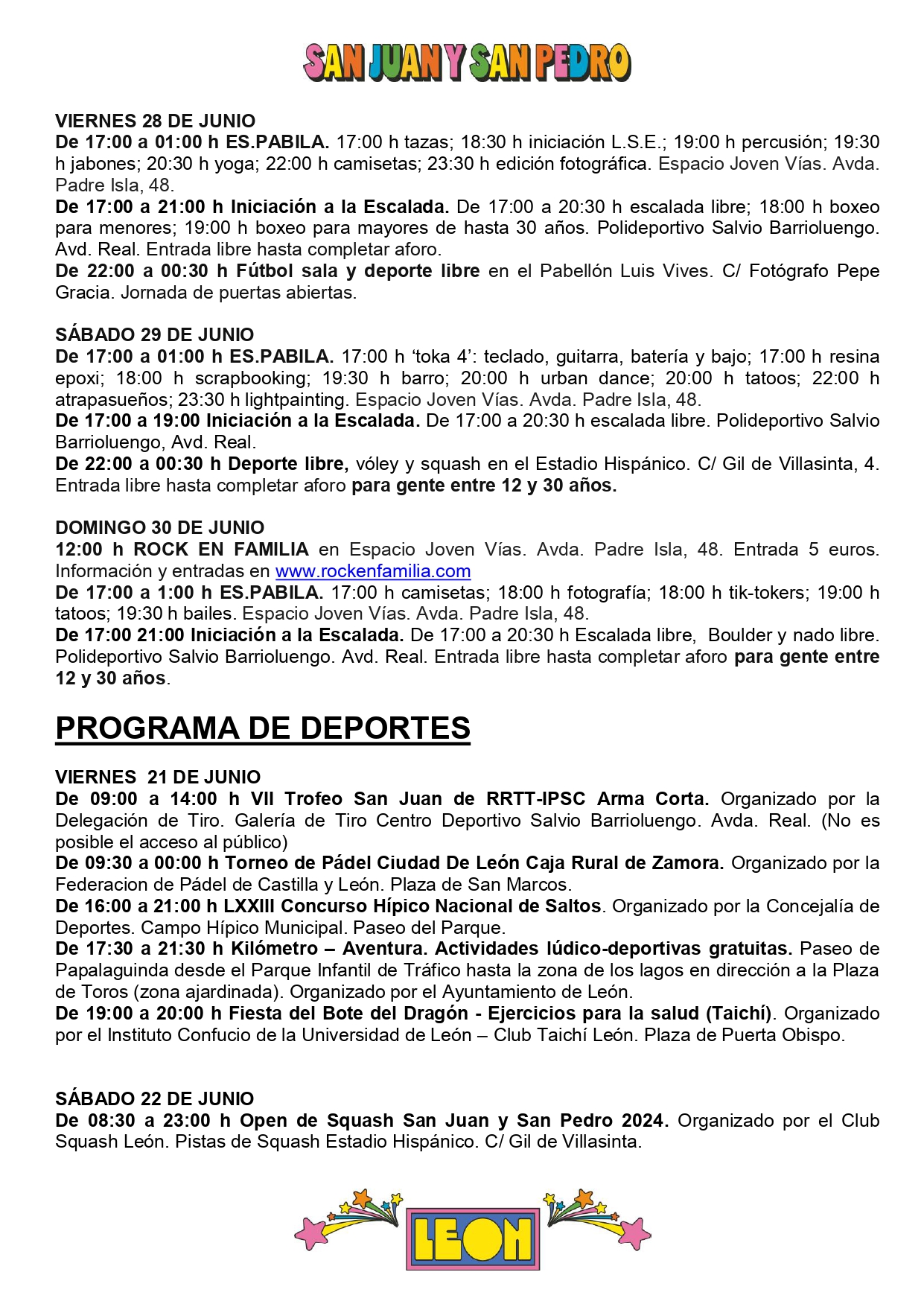 Programa de Fiestas San Juan y San Pedro en León, conciertos, deportes y todas las actividades 18