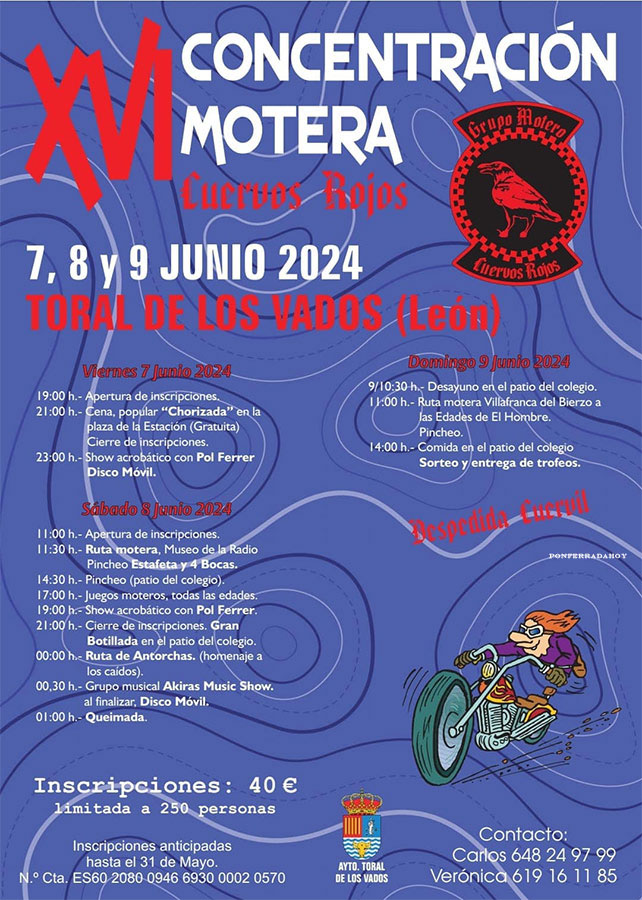 La XVI Concentración motera Cuervos Rojos se celebrará los días 7, 8 y 9 de junio 2