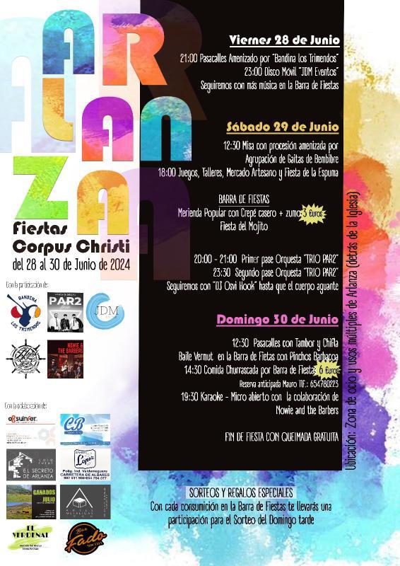 Grandes fiestas del Corpus Christi 2024 en Arlanza del 28 al 30 de junio, música, churrascada o micro abierto 2