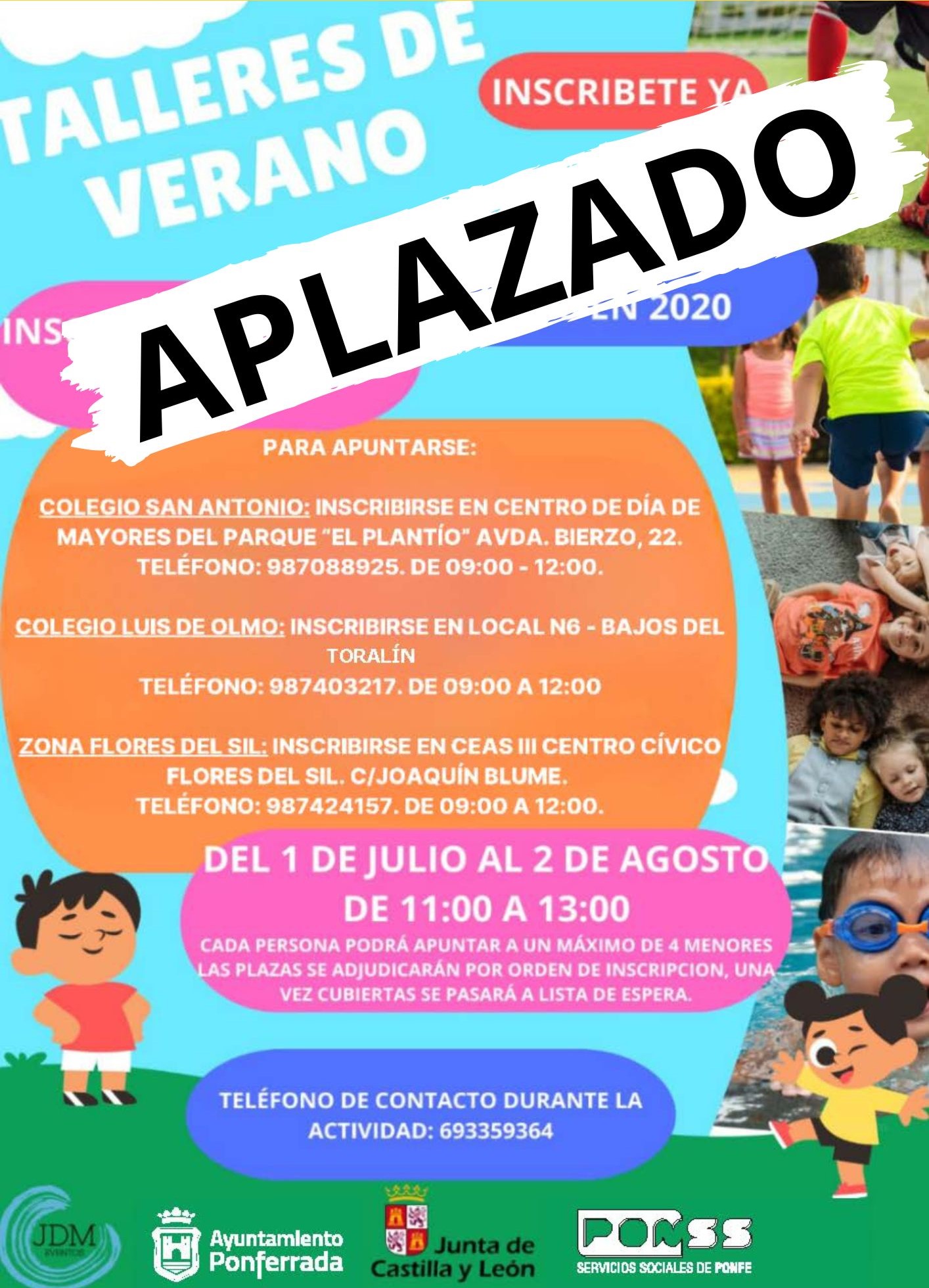 El Ayuntamiento de Ponferrada informa que se aplaza el inicio de los Talleres de Verano correspondientes al Área de Bienestar Social 2