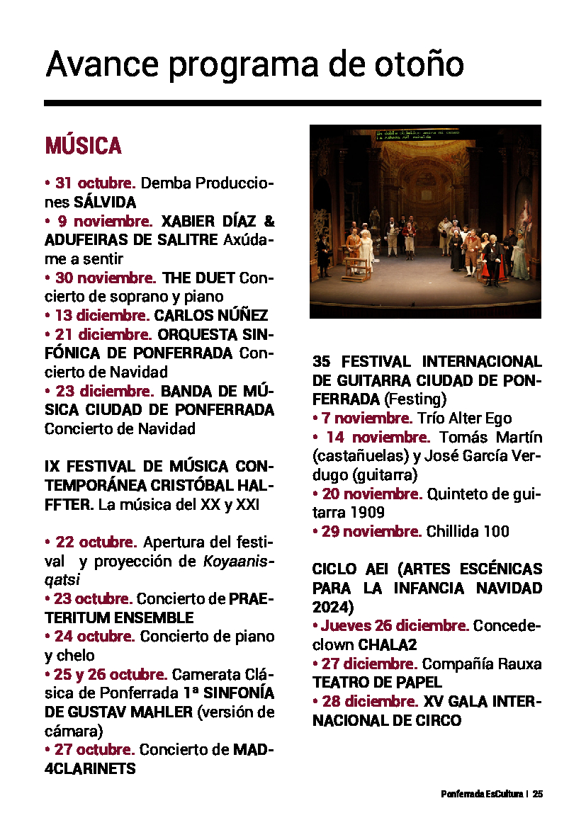Ponferrada avanza la progamación cultural de verano. Teatro, música, exposiciones y otras actividades 26