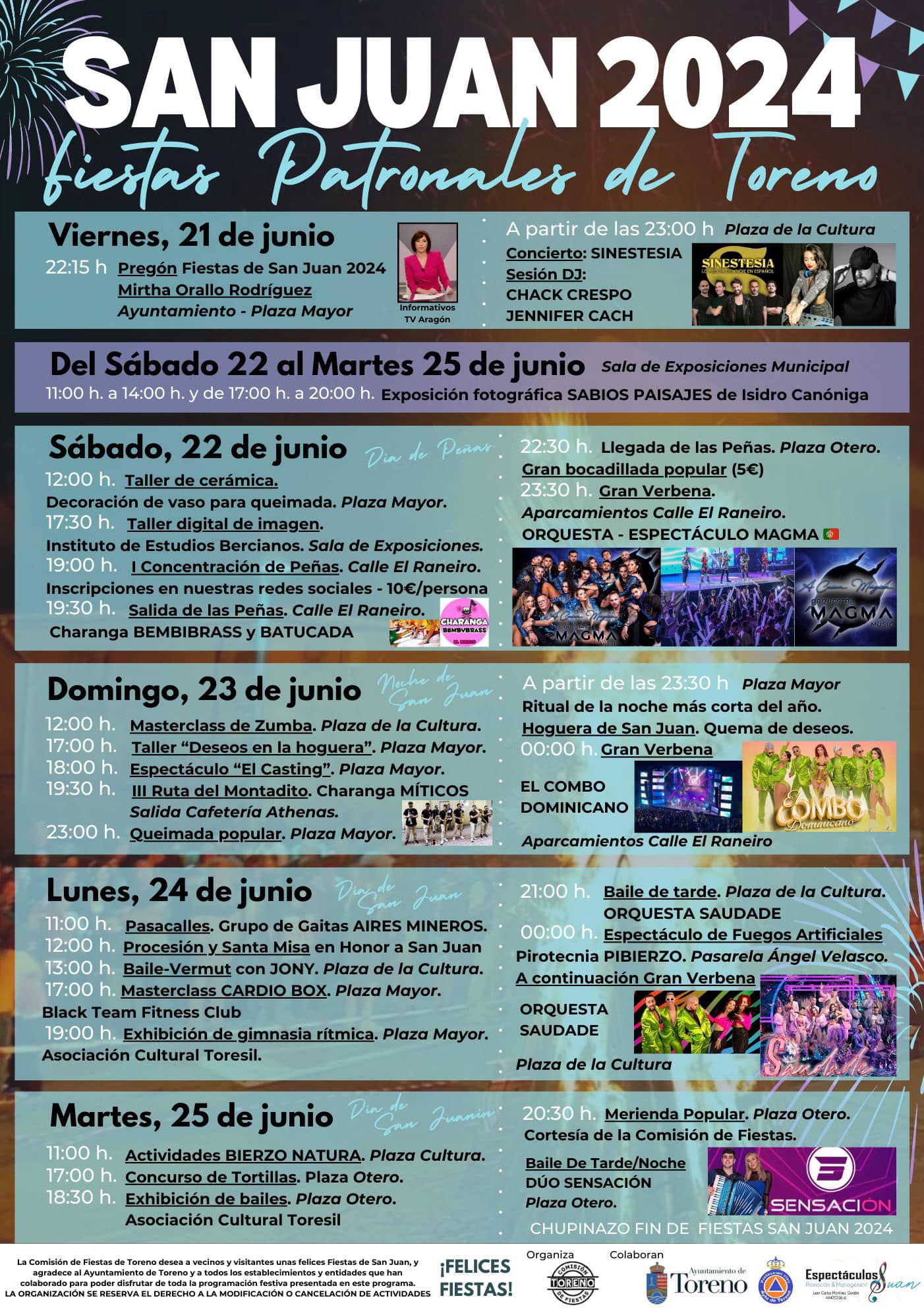 Fiestas de San Juan 2024 en Toreno del 21 al 25 de junio, la hoguera, El Combo Dominicano, Orquesta Magma y mucho más 2