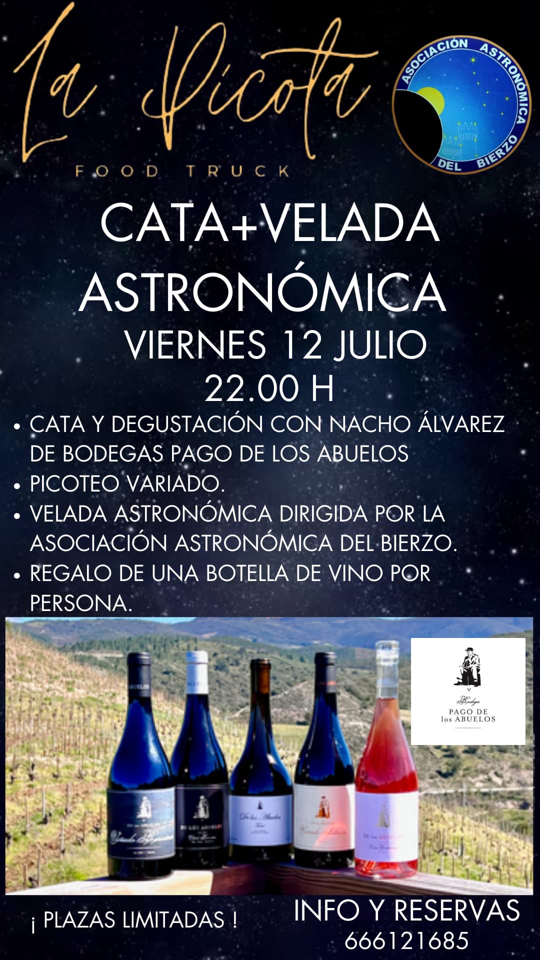 Cata de vinos Pago de los Abuelos y velada astronómica en La Picota Food Truck 2