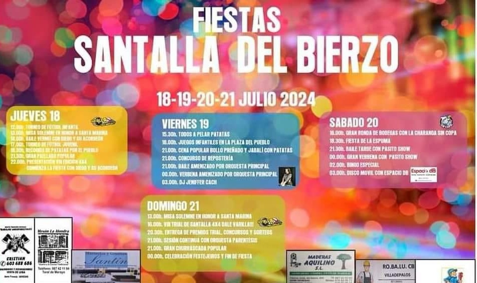 Grandes fiestas en Santalla del Bierzo los días 18 al 21 de julio 2024, programa de actos 2