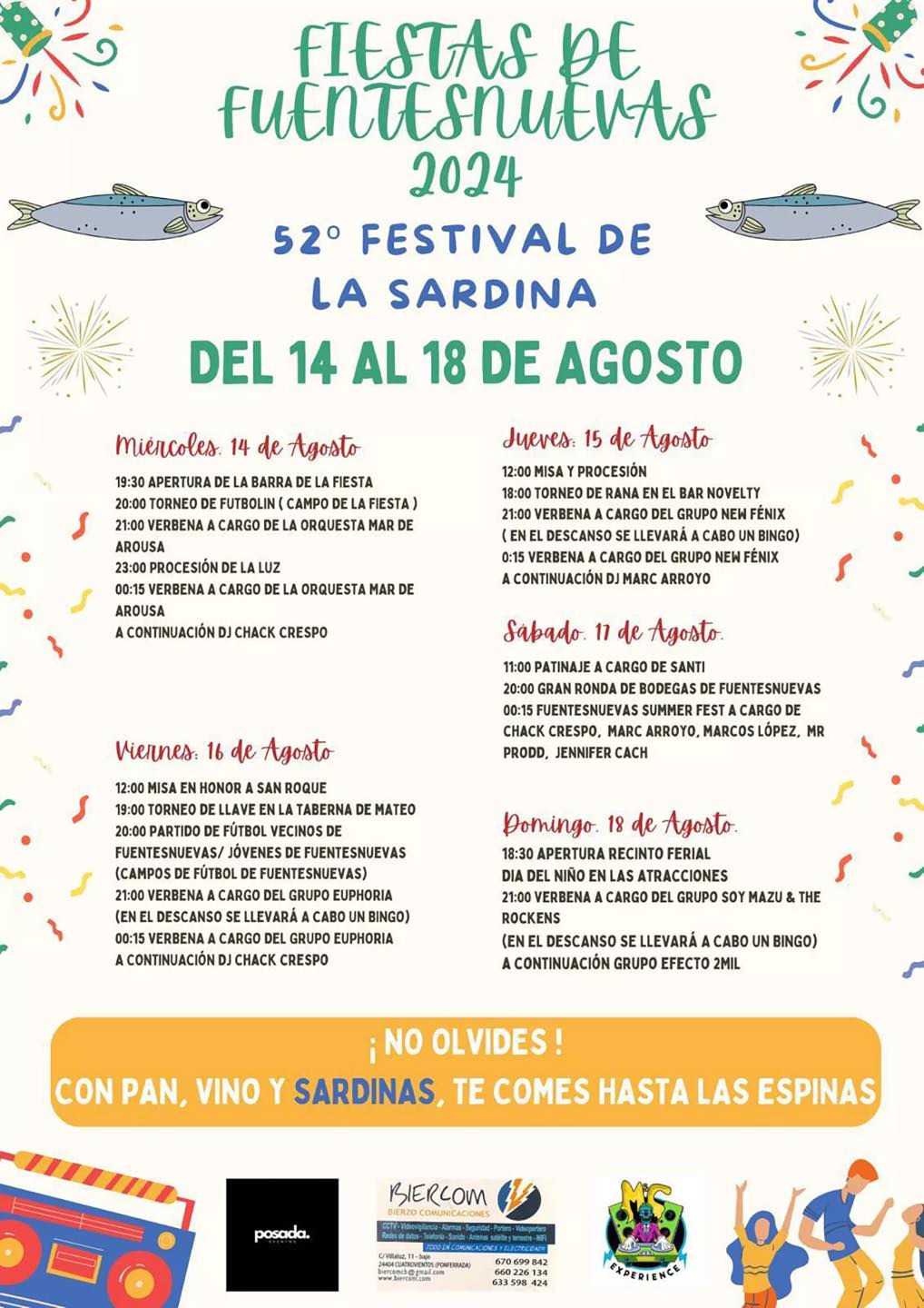 Las Fiestas de Fuentesnuevas y el 52° Festival de la sardina se celebran del 14 al 18 de agosto 2