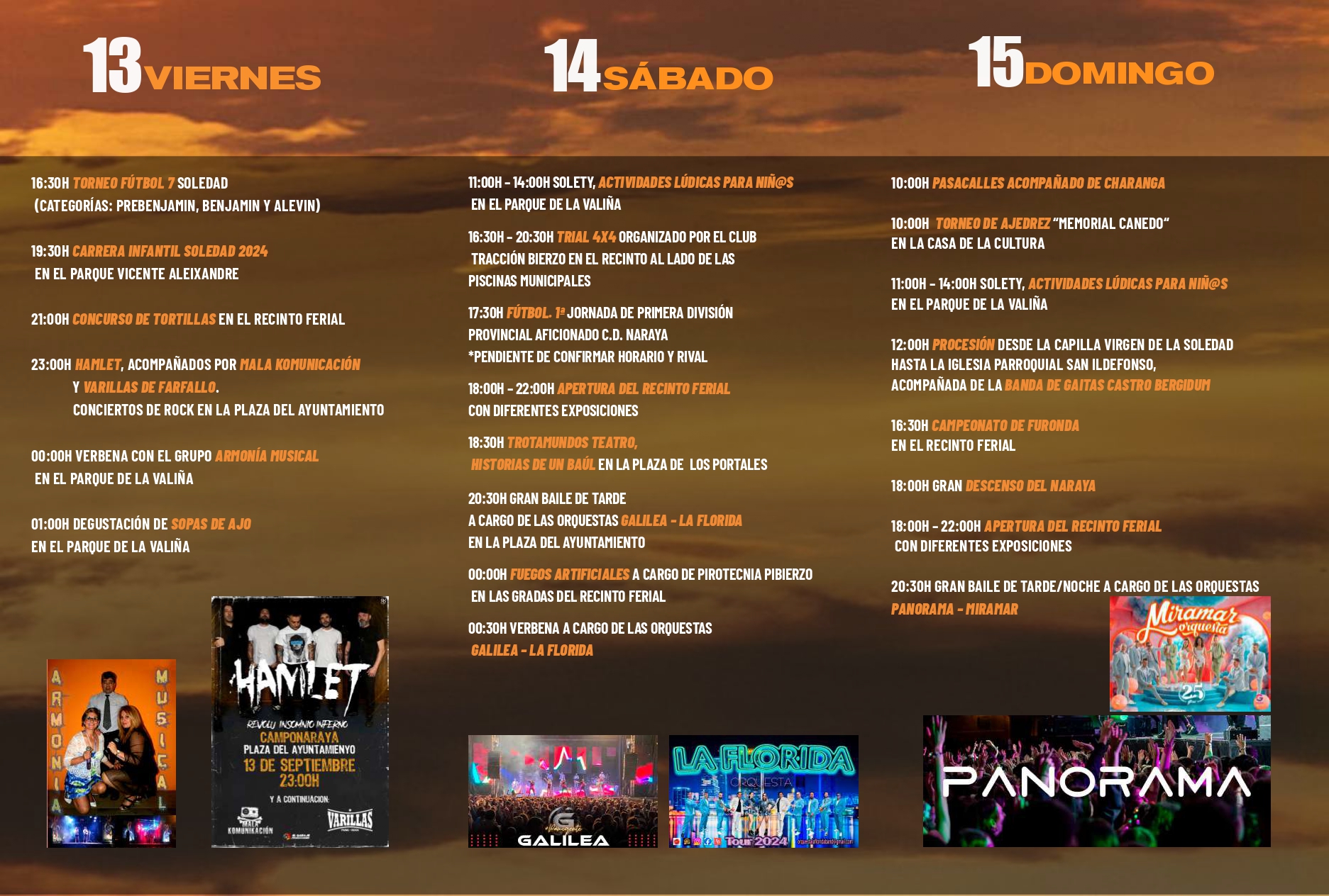 Programa de Fiestas de La Soledad en Camponaraya, Orquesta Panorama, Hamlet y mas actividades 2