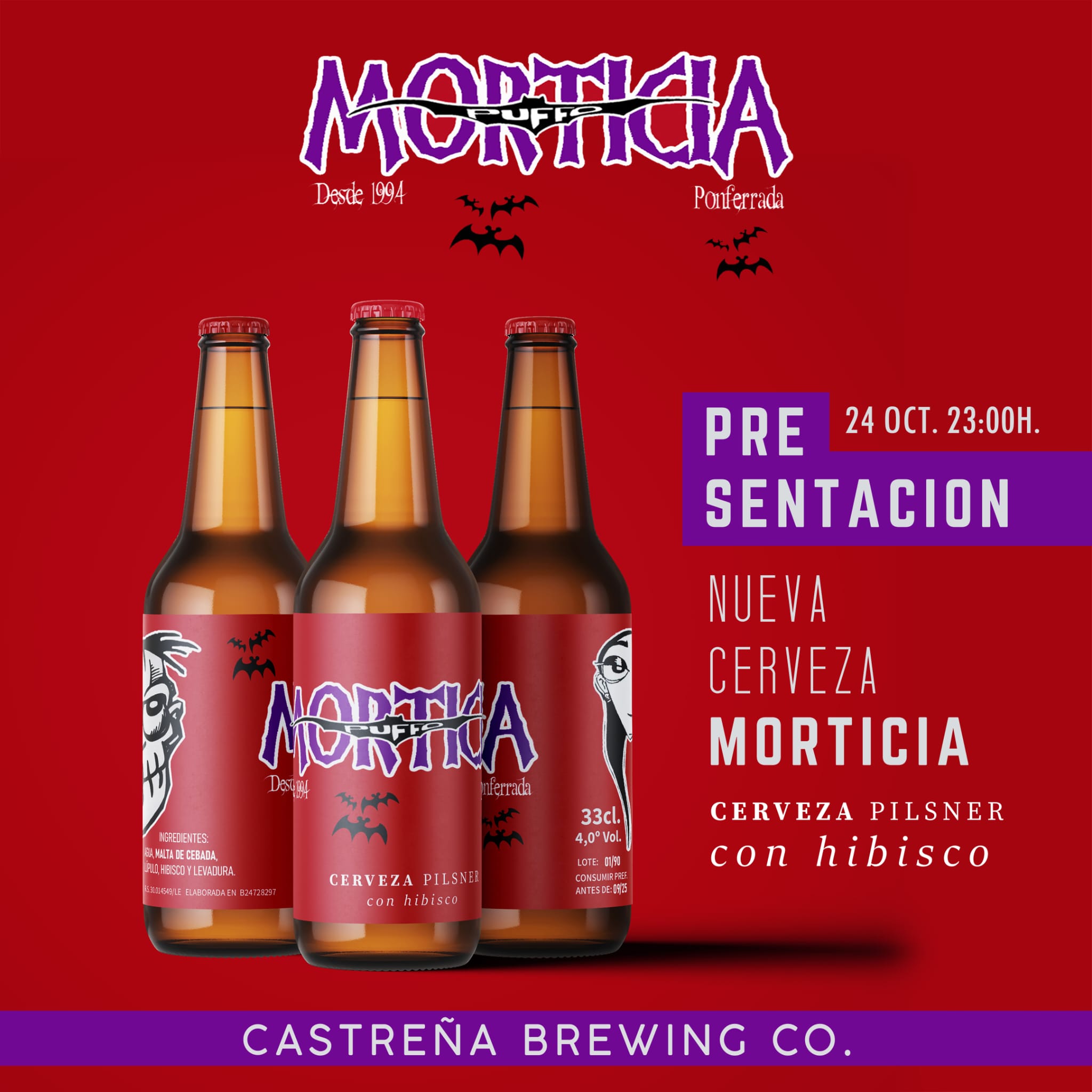 Morticia presenta este jueves 24 de octubre su nueva cerveza artesanal "Morticia" elaborada por Castreña 2