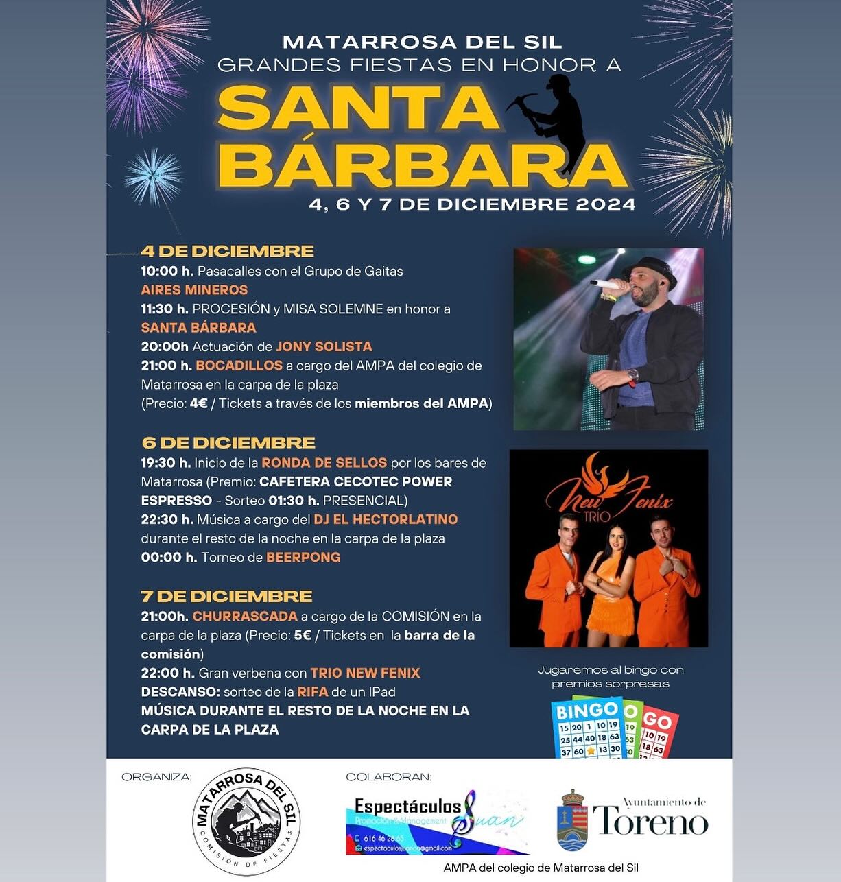 Matarrosa del Sil celebra las grandes fiestas en honor a Santa Bárbara del 4 al 7 de diciembre 2