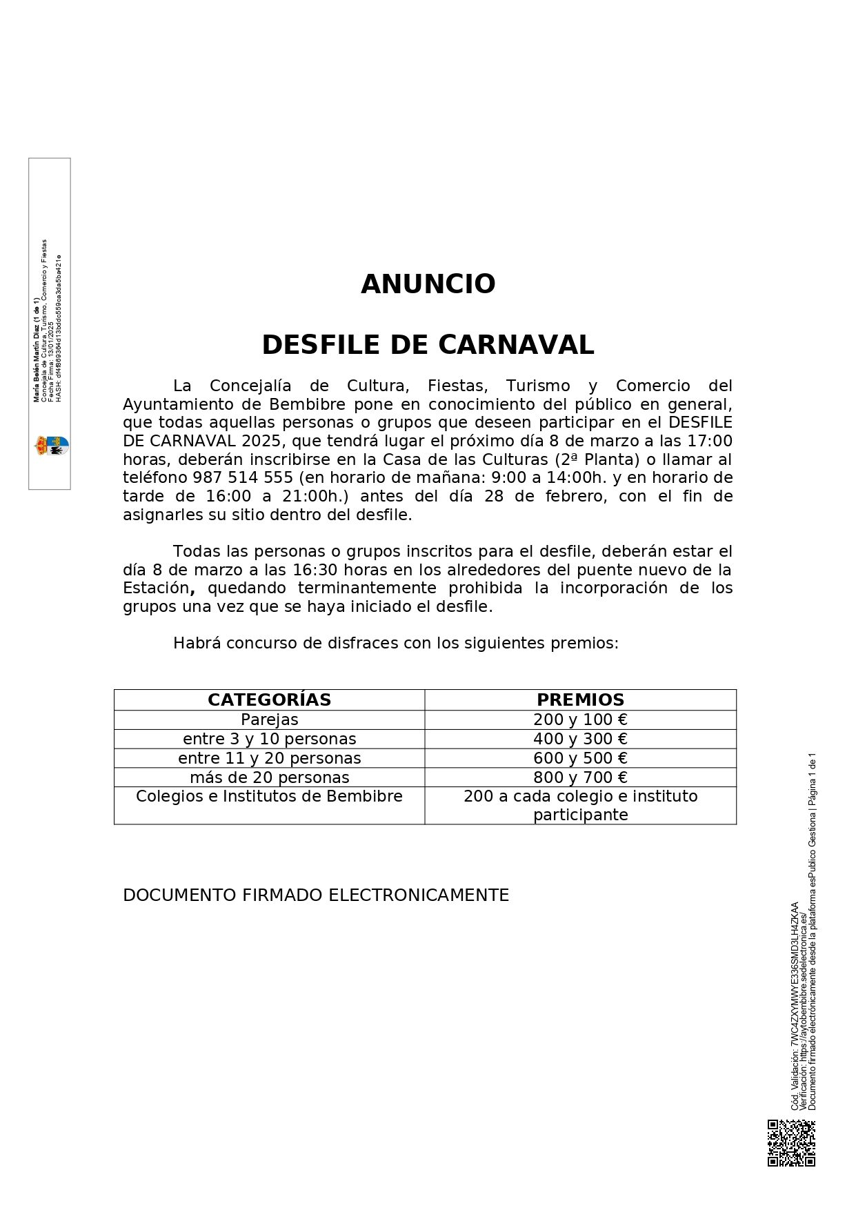 Bembibre celebrará su gran desfile de Carnaval el próximo 8 de marzo con más de 3.000€ en premios 3