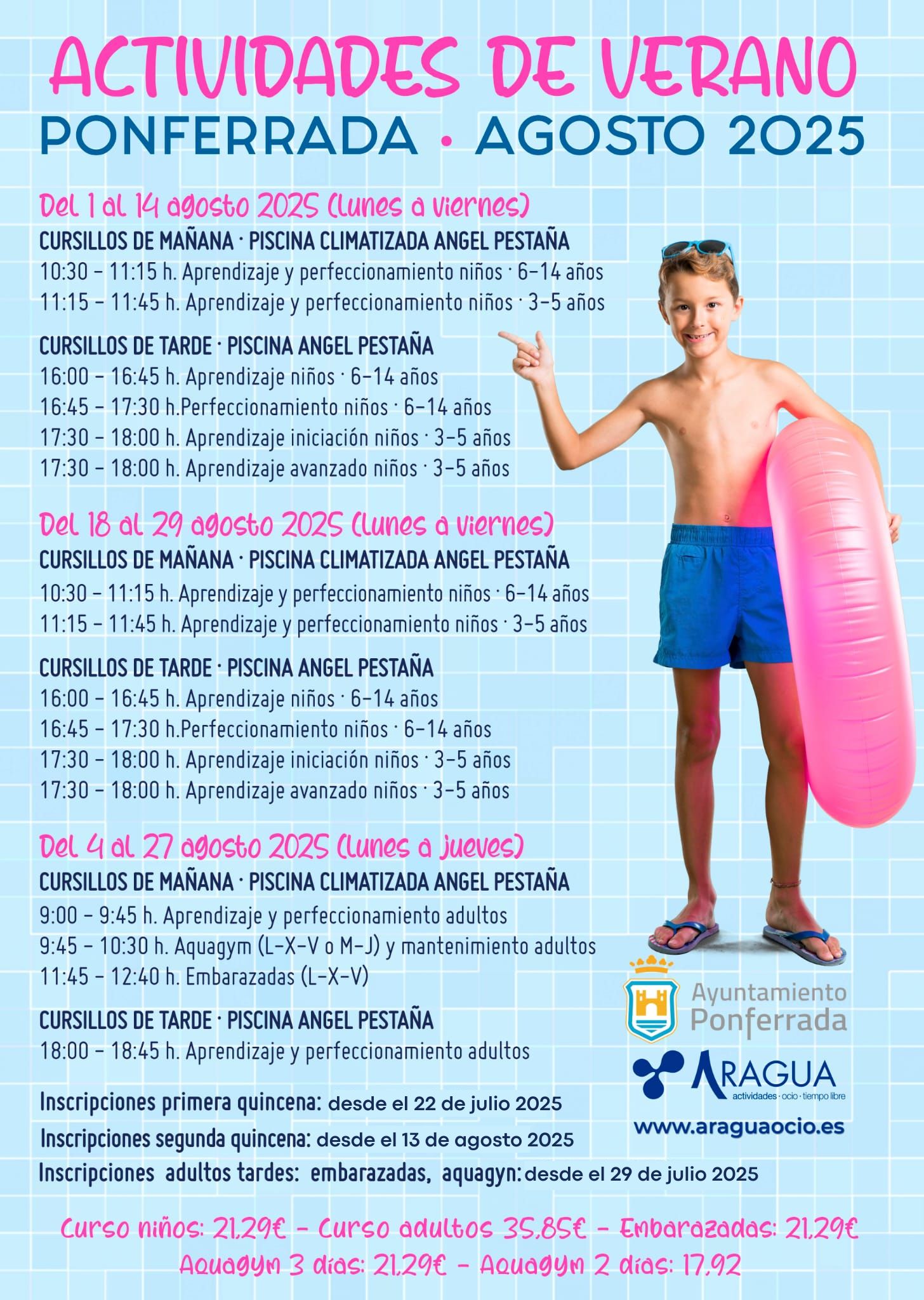 Estas son las actividades previstas para las piscinas de verano de Ponferrada durante el verano 2