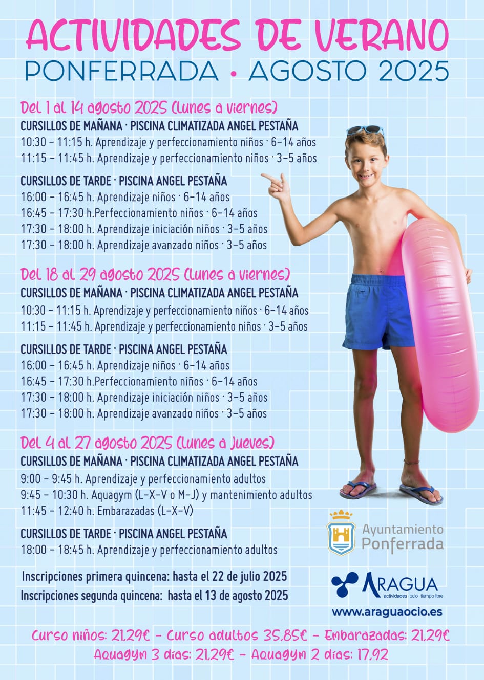Estas son las actividades previstas para las piscinas de verano de Ponferrada durante el verano 2